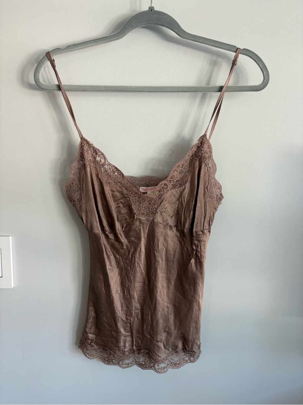 Lace-Trim Slip Cami in Taupe
